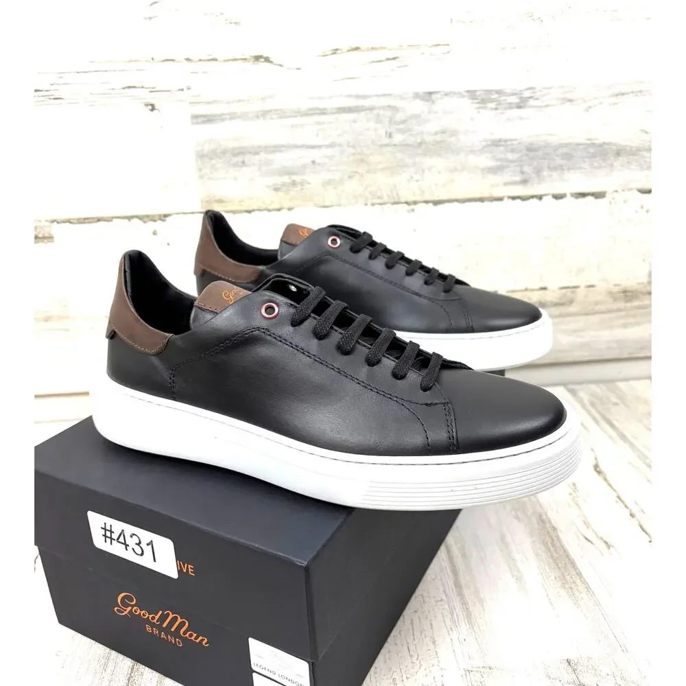 GoodMan Mens 8.5 Legend London Black Leather Lace-Up Sneakers Italy Casual NEW